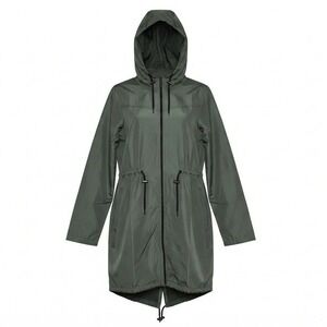 Long Tall Sally Green Hooded Rain Jacket Cinch Waist NWT US 8Tall